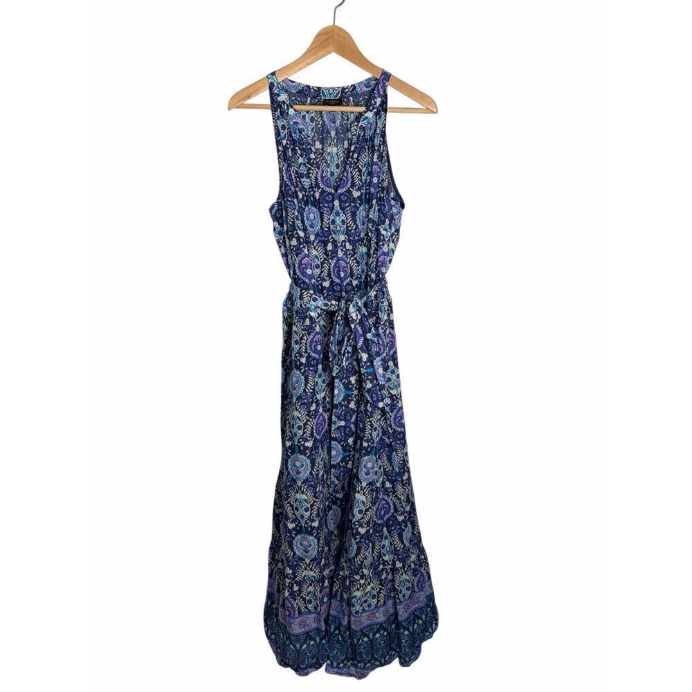 Talbots Floret Medallion Tie Waist Maxi Dress Blue Size18W - Picture 4 of 11